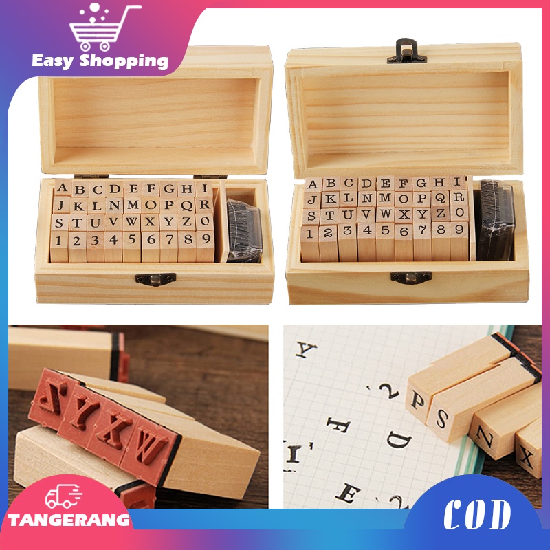 Alphabet Stamp Set Stempel Huruf Alfabet Stempel Cap Kayu Karet / Rubber Stamp Set With Ink