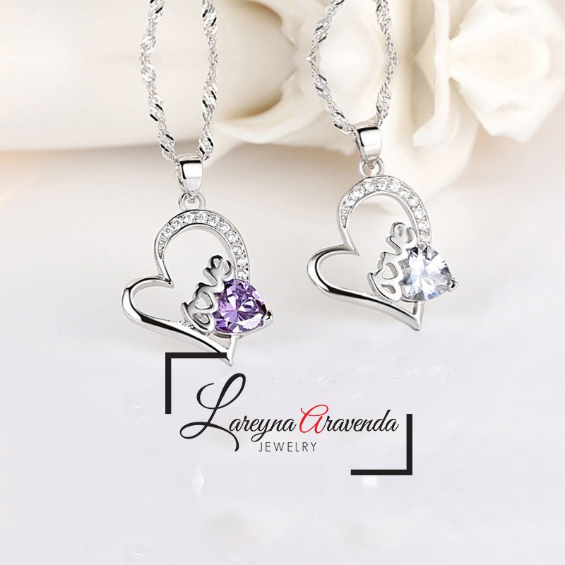 Lareyna Aravenda Kalung Titanium + Liontin Wanita Endless Love Crystal KL003