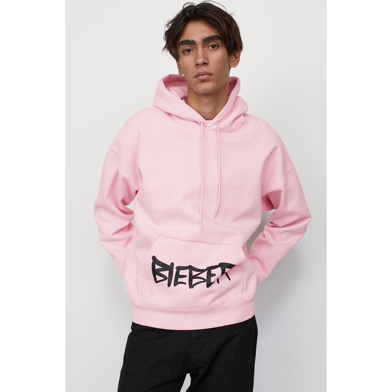 Hoodie H&amp;M Justin Bieber Black Pink full print Hoodie Pria wanita Oversize Justin Bieber Full Tag Original