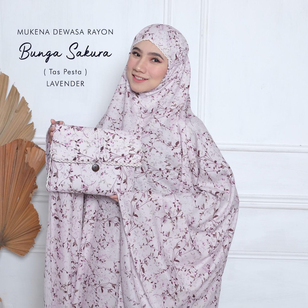 MUKENA BALI TASIK - MUKENA DEWASA RAYON BUNGA SAKURA TAS PESTA