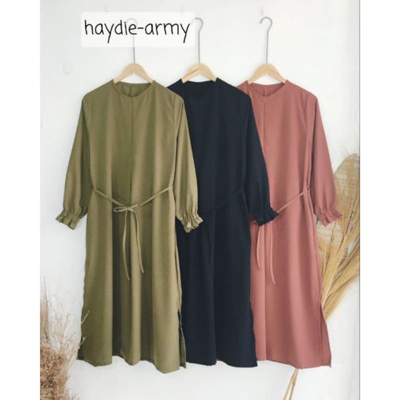Baju Long Dress Tunik Wanita Sleting Polos Muslim Terbaru 2021 Kekinian