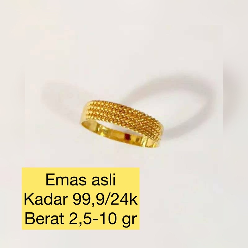 Cincin Emas Klasik Pilin Rantai Kadar99/24k dewasa dan remaja