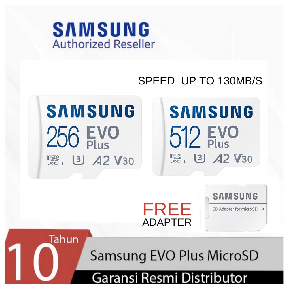 Samsung MicroSD Evo Plus 256GB 512GB Memory Card Micro SD Class10 UHS-i +FREE Adapter GARANSI 10thn