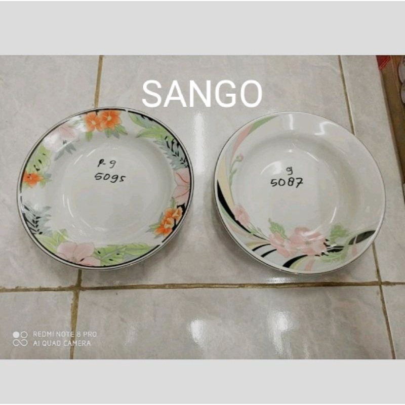 piring makan keramik size 9 inch merk SANGO ( per lusin)