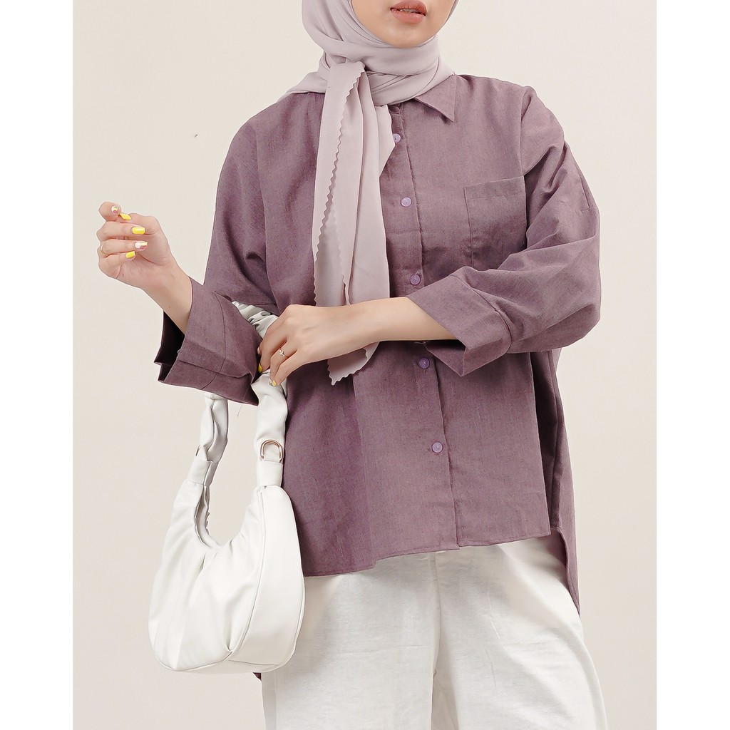 KEMEJA POLOS RAISA KATUN PREMIUM SHIRT BTS B089-Magenta