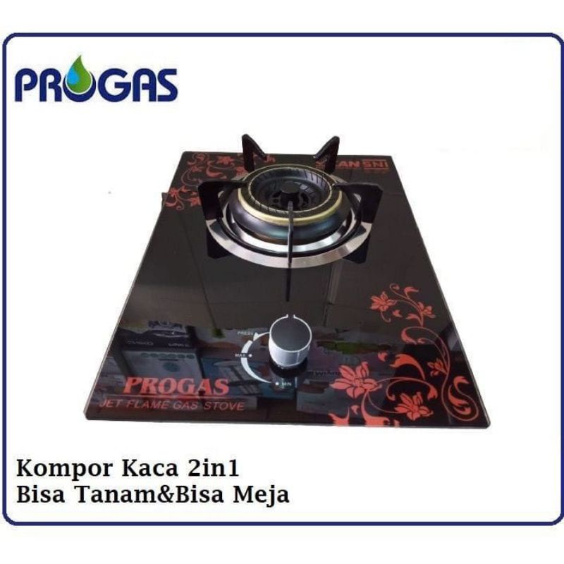KOMPOR GAS KACA 1 TUNGKU PROGAS TEMPERED GLASS BISA TANAM &amp; TIDAK