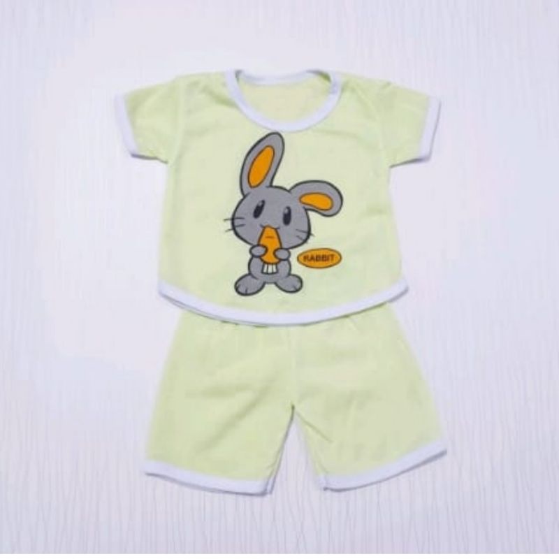 SETELAN BAJU ANAK PAKAIAN LUCU BAYI KARAKTER KELINCI MURAH USIA 0-1THN