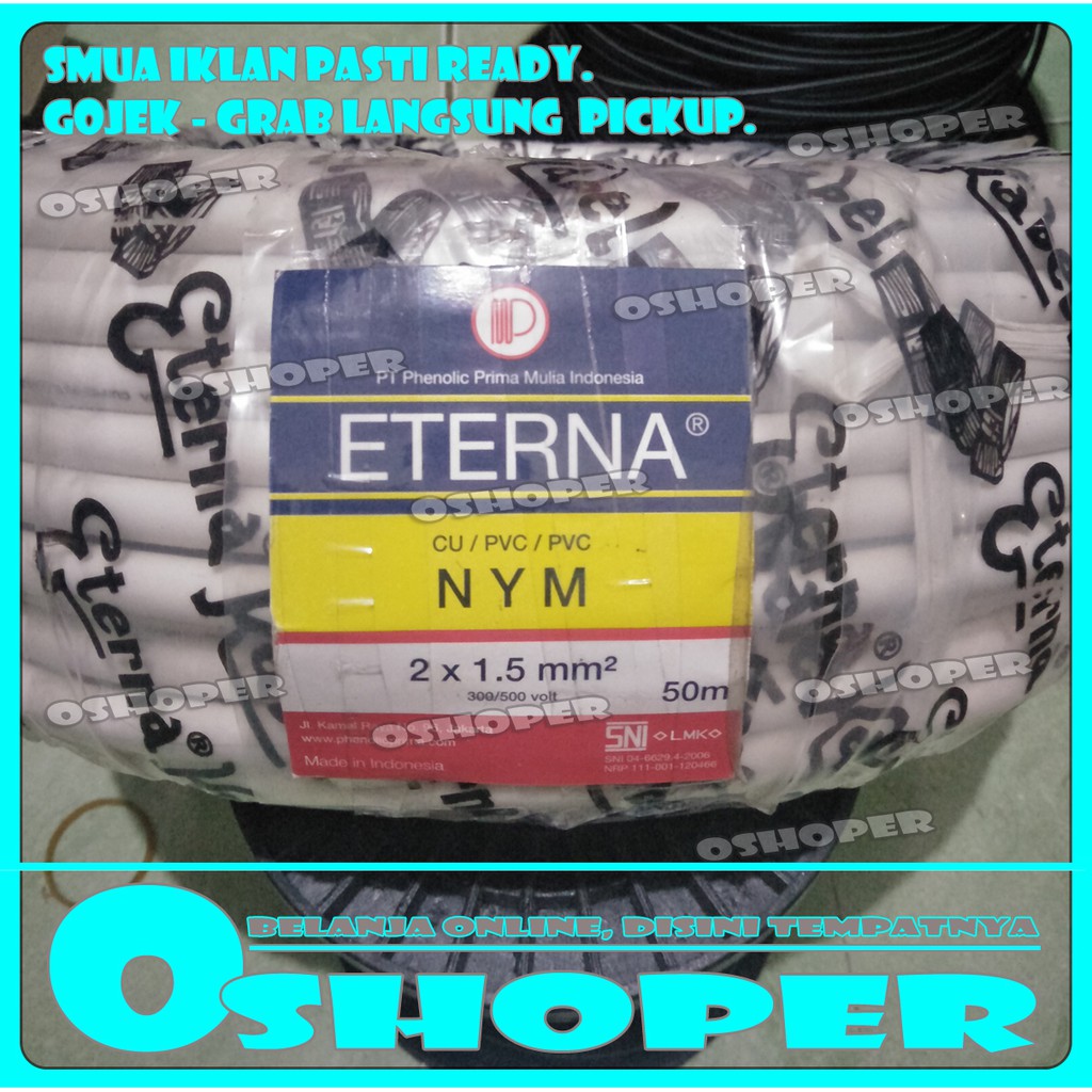 kabel listrik eterna 2x1.5 NYM per 1 meter. kabel eterna NYM 2x1.5. kabel listrik tembaga 2x1.5. kab