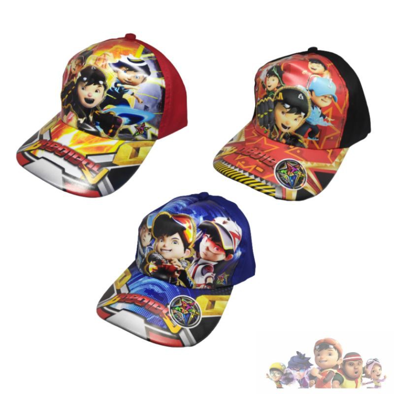 Topi boboiboy anak laki laki halilintar supra solar galaxy duri frost fire print