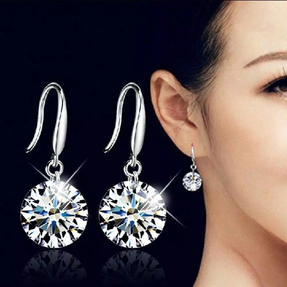 Anting Tusuk Kait Berlian Imitasi Elegan Hook Earrings Rhinestone