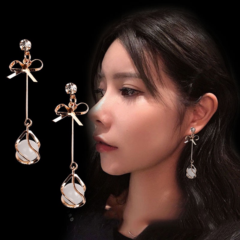 Anting Rumbai Panjang Desain Pita Opal Bahan 925 Silver Needle Gaya Korea Untuk Wanita