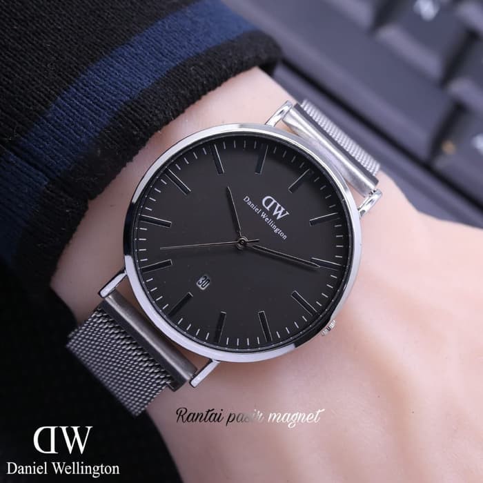 Jam Tangan Wanita / Pria DW Date Pasir Magnet Silver Black