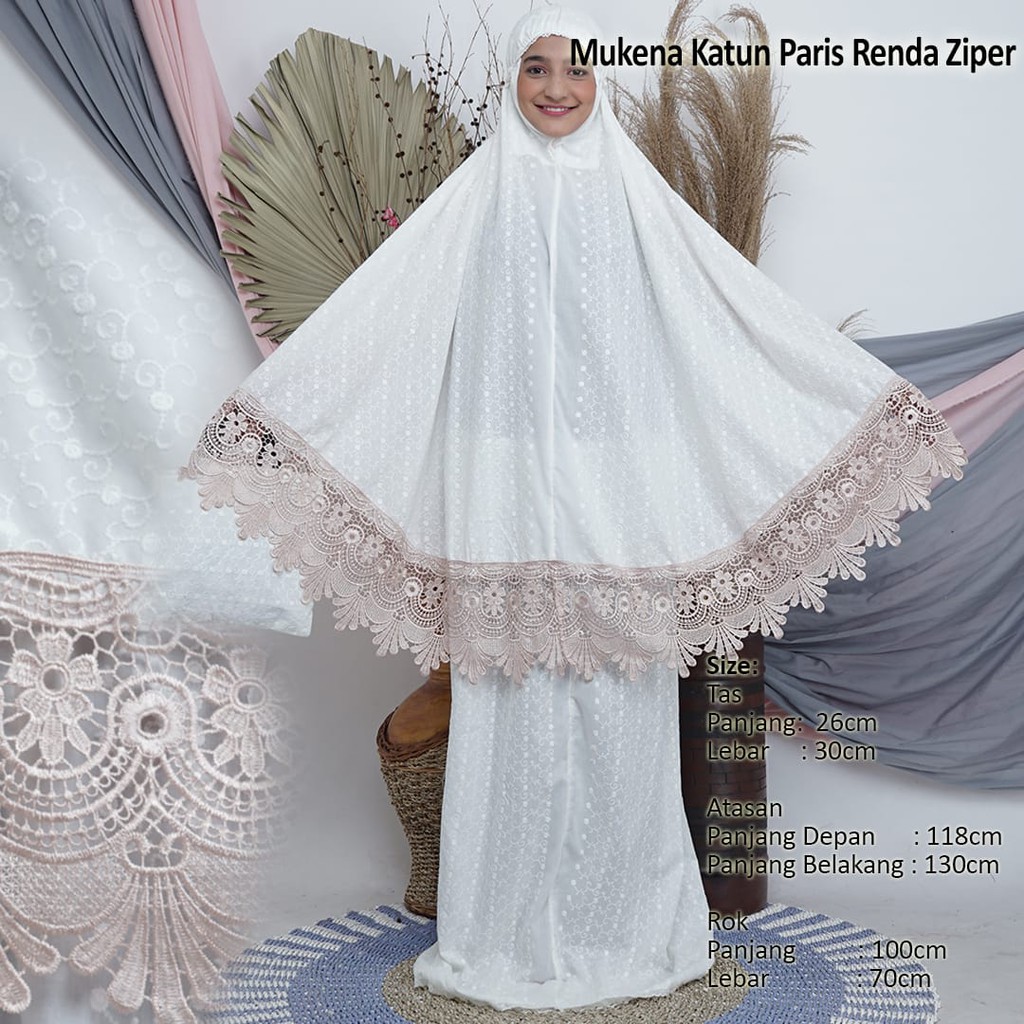 mukena katun paris amanda renda milo ziper/Bahan bagus dan nyaman dipakai/BISA COD