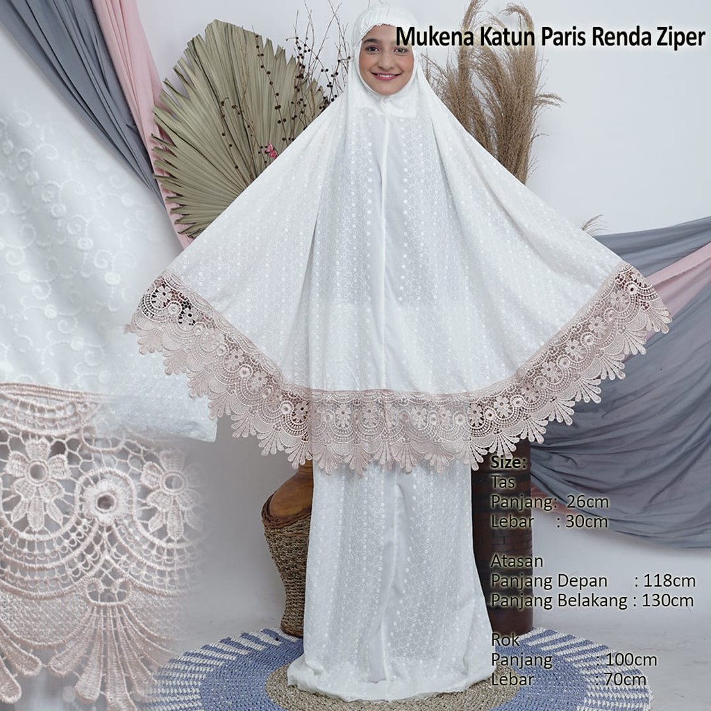 mukena katun paris amanda renda milo ziper/Bahan adem best seller/COD