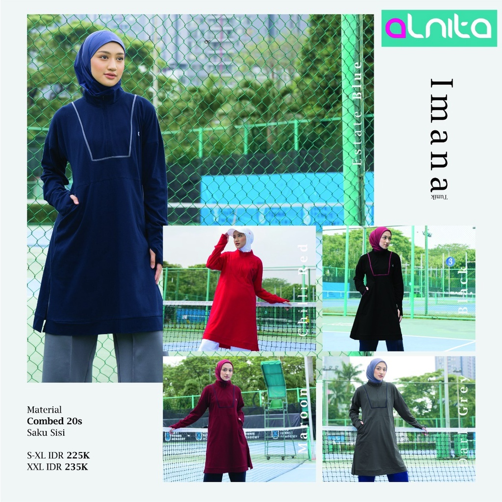 Atasan Olahraga Imana Bahan Combed 20's Atasan Wanita Olahraga Fashion Muslimah Modern Kekinian by Alnita bisa COD