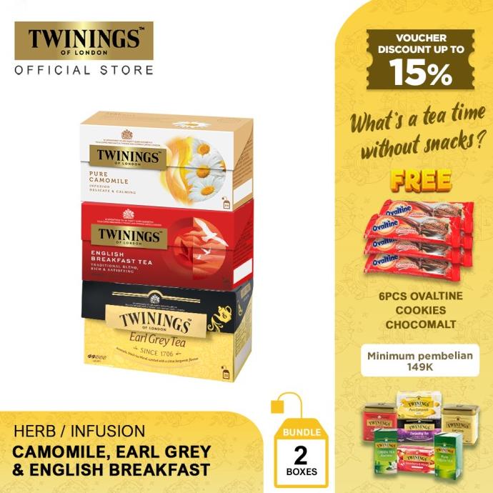 

[ COD ] [Paket Bundle] Twinings Teh Celup Pure Camomile - Breakfast - Earl Gre PRODUK TERBATAS Kode 472