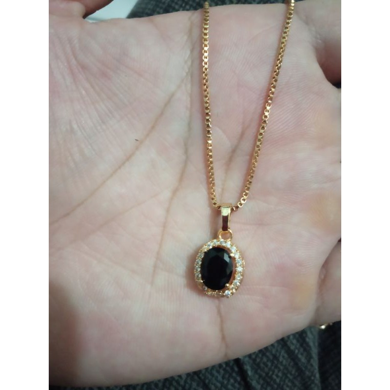 kalung xuping wanita berlapis emas dengan batu permata hitam (kalung italy45cm) k11