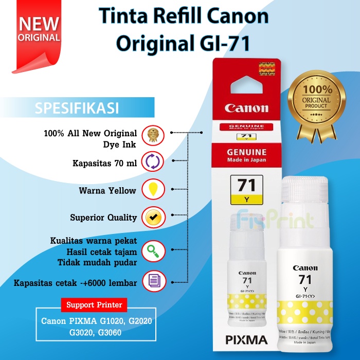 SET CMYK Tinta Original Canon GI71 GI-71 Printer G1020 G2020 G3020