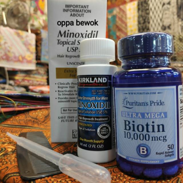 MINOXIDIL BIOTIN 10000 PAKET DOBEL COMBO TERMURAH (penumbuh rambut brewok jenggot alis kumis)