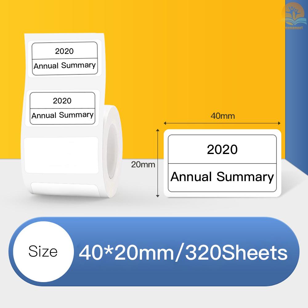 Niimbot White Blank Thermal Printing Paper Roll Barcode Price Size Name Label Paper Waterproof Oil-Proof Tear Resistant 40*20mm 320sheets/roll for B3S/B11 Thermal Printer for Home Organizer Supermarket Warehouse