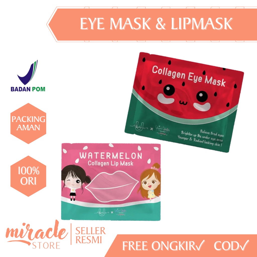 READY! LIP MASK / EYE MASK YEPPU-YEPPU BY KIYOWO X UMASKERIN BPOM WATERMELON COLLAGEN LIPMASK EYEMASK MASKER BIBIR MASKER MATA MURAH BPOM TREATMETN MATA PANDA PELEMBAB BIBIR