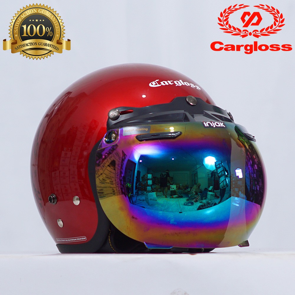 Helm Cargloss Deep Red Met Helm Half Face Original Cargloss Free Visor