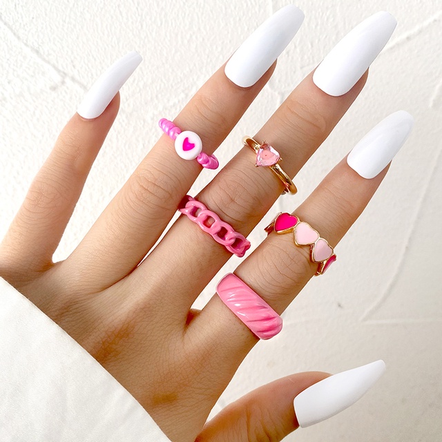 YEEZII 6pcs / Set Cincin Desain Butterfly Hati Warna-Warni Gaya Retro Untuk Wanita