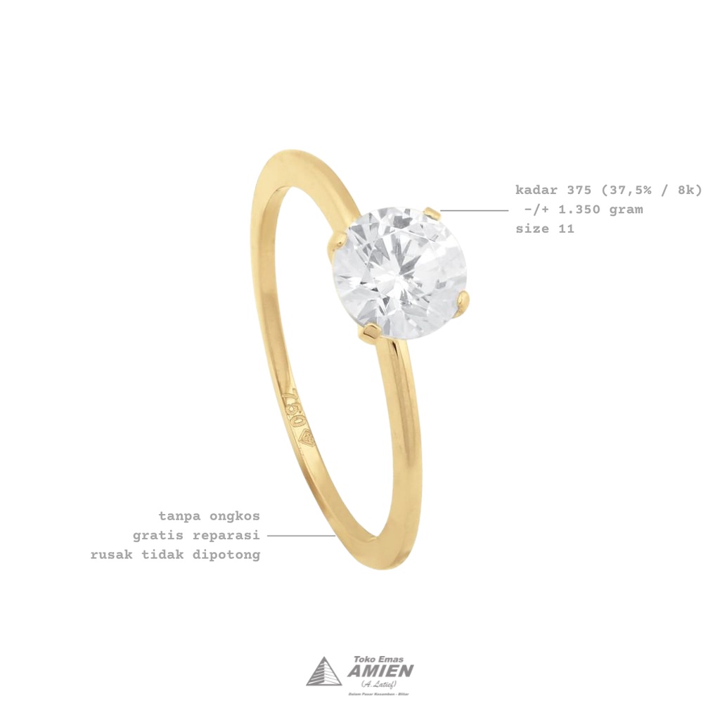 Toko Emas Amien Cincin Emas Asli UBS Kadar 375 (37,5% / 8K) 1.350 Gram - Arty Solitaire
