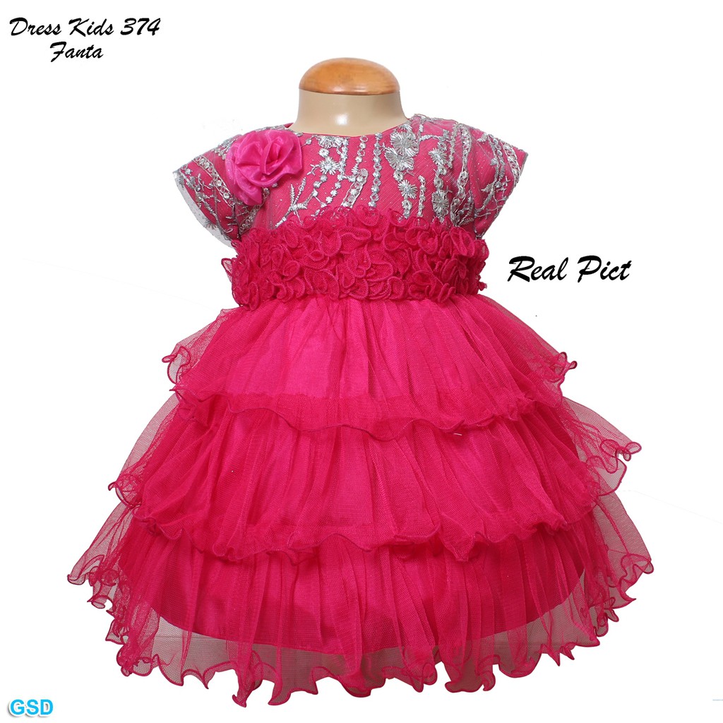 Dress kids 374/kasual Mini Dress Anak/ Gaun Anak Brukat Motif Bunga Gliter/Baju Party Anak