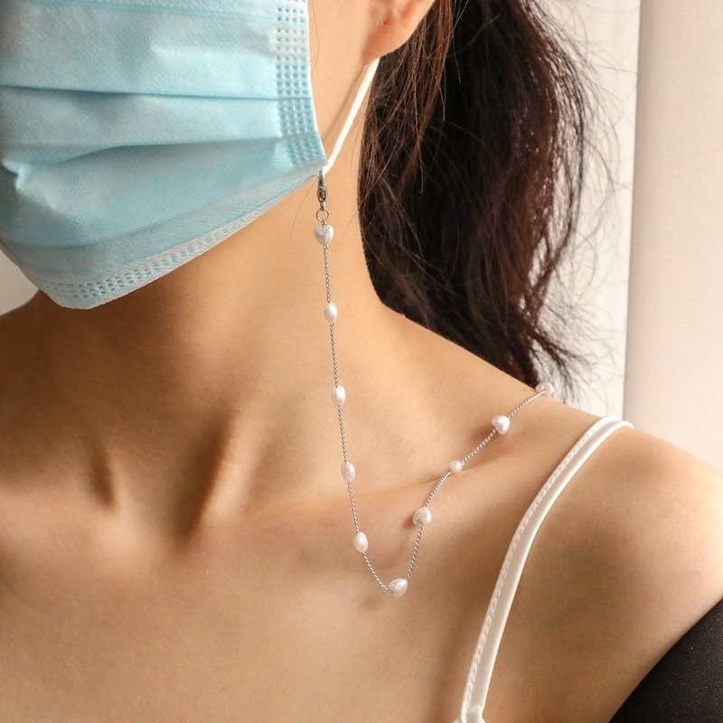 Rantai Kacamata Bahan Silikon Aksen Mutiara Anti slip Untuk Wanita