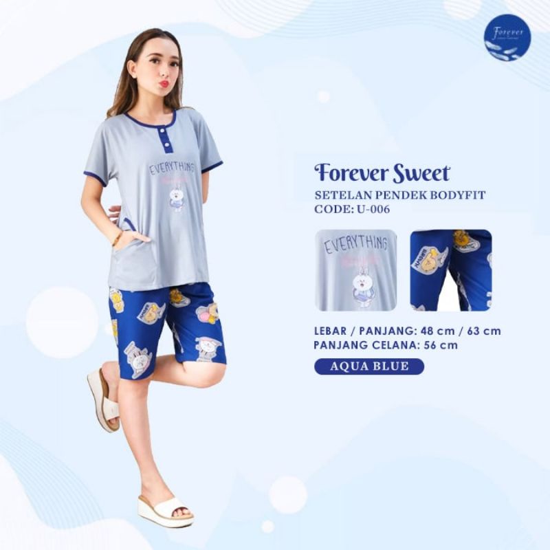 DISKON FOREVER Sweet Concept Setelan Baju Tidur Babydoll ¾ 3/4 Celana Pendek Body Fit U 006
