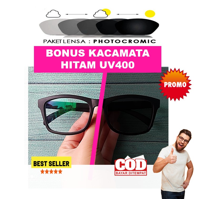 ORIGINAL Kacamata Minus Wanita Pria Fhotocromic Kotak Hitam Full Matte Gagang Elastis Adidora R3501