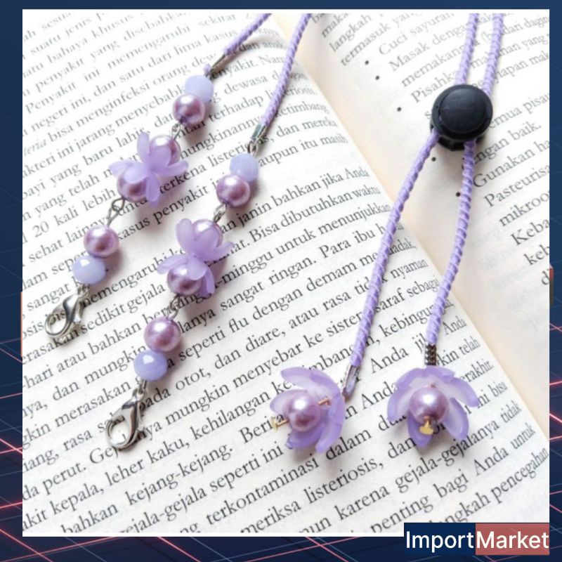 [IM]☆Strap Konektor Kalung Masker Hijab Jilbab Mewah Artis Korea Hitam Putih Anting☆