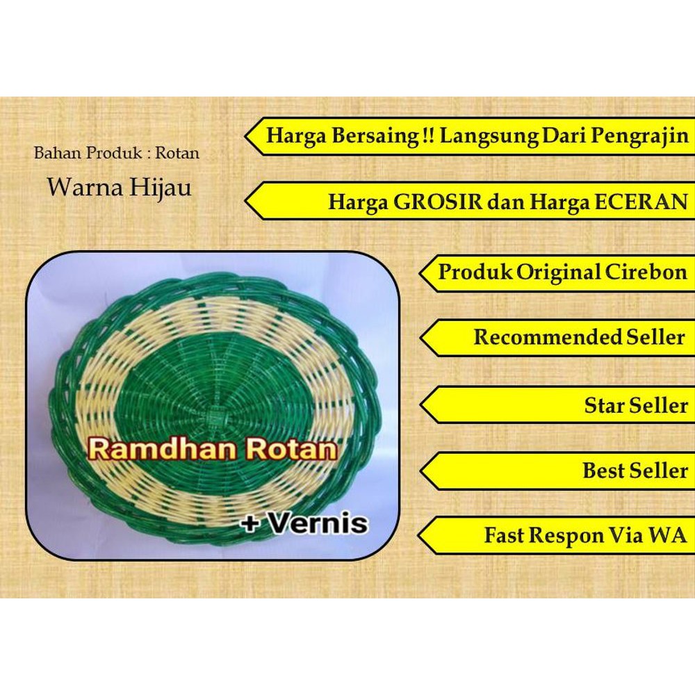 Supplier Piring Vernis Bahan Rotan Asli - Piring Hijau Bahan Rotan - Piring Warna Hijau Asli Rotan