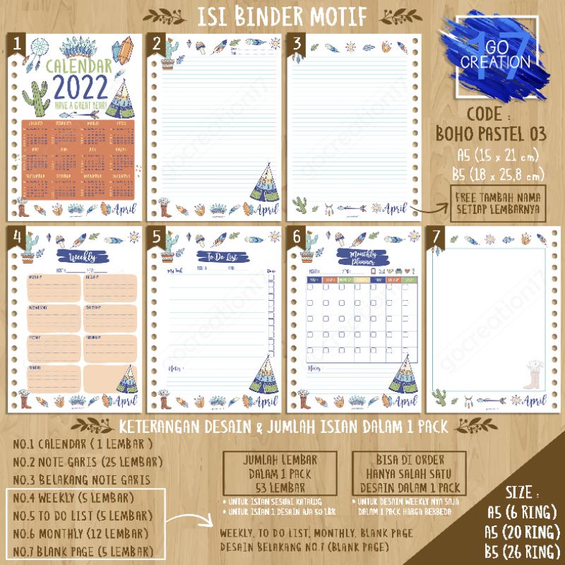 

Buku Planner isi Kertas Binder Motif Boho Pastel 03 Premium A5 ring 20 dan A5 ring 6