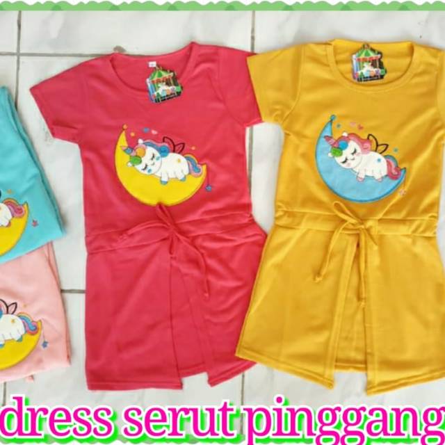 Dress serut motif rok anak tali pinggang