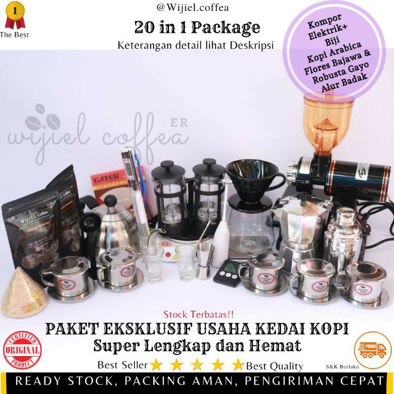 PAKET USAHA KOPI - Alat Kedai Kopi Eksklusif - Grinder Kopi - V60 - Kopi - Vietnam Drip - Alat Kopi