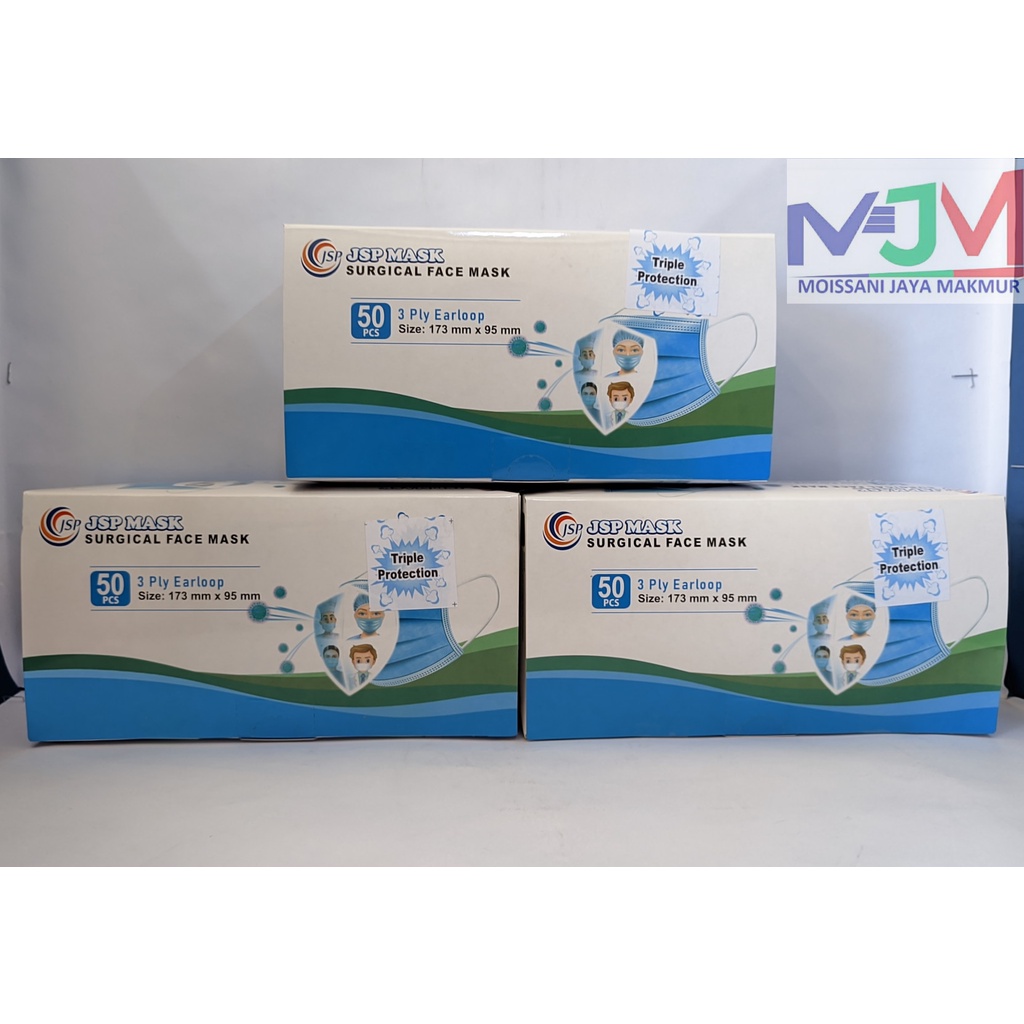 MASKER MEDIS EARLOOP JSP 3 PLY ISI 50 PCS WARNA BIRU
