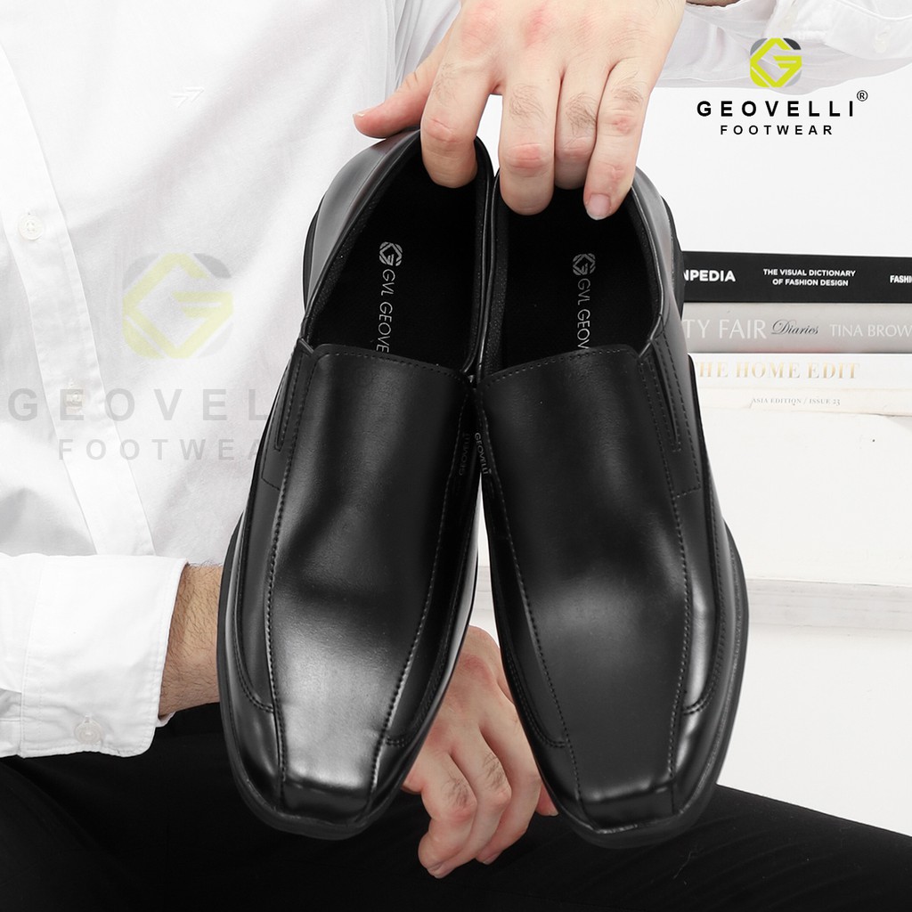 GEOVELLI FULL BLACK | Sepatu Pantopel Hitam Pria Formal Kasual Kerja Kantor Tanpa Tali Murah