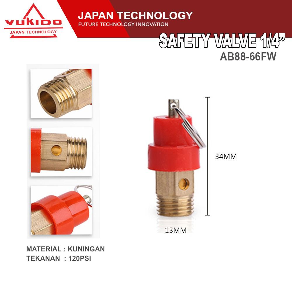 KUALITAS TERJAMIN !! YUKIDO Safety Valve 1/4 Inchi Mesin Kompresor ANGIN/UDARA , pengaman tekanan angin kompresor, otomatis buang angin kompresor REGULATOR KOMPRESOR