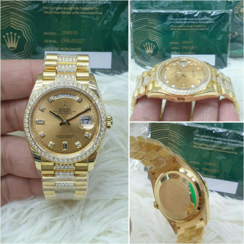 jam tangan pria rolex day date automatic swiss ewf stainless kualitas original