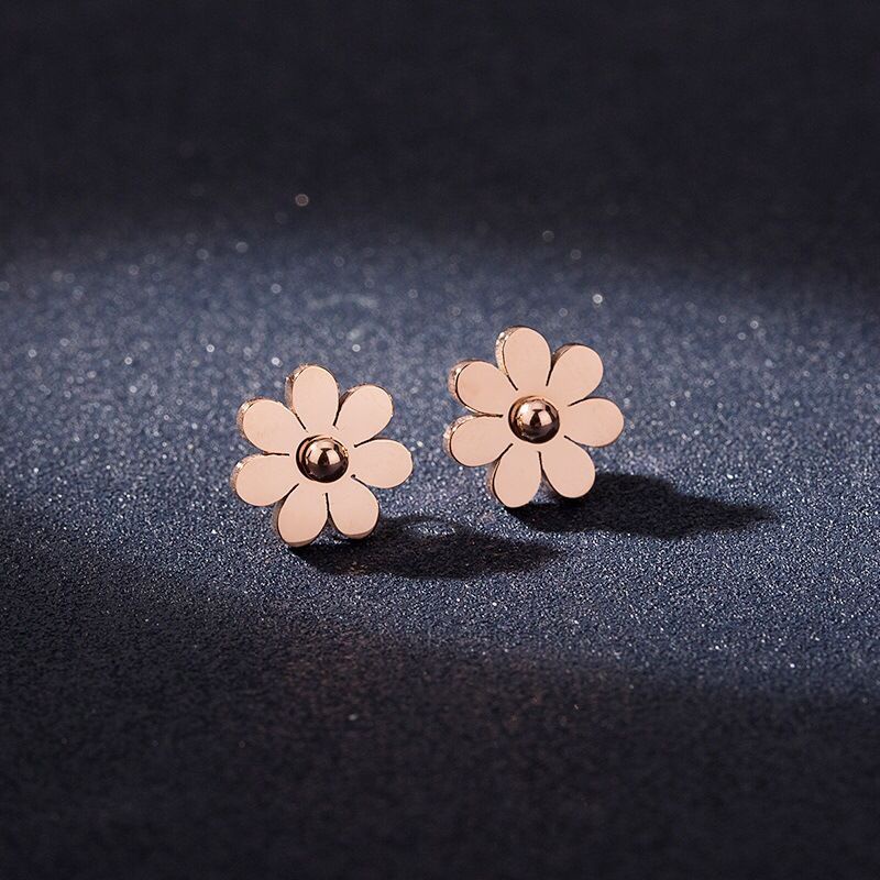 Anting Tusuk Titanium Bunga Daisy Anti Karatan Lapis Emas 18k