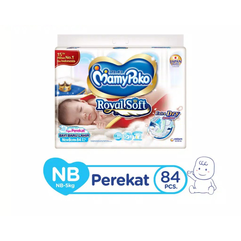 MamyPoko Royal Soft Perekat NB 84 | S 80 | M 72 | L 62