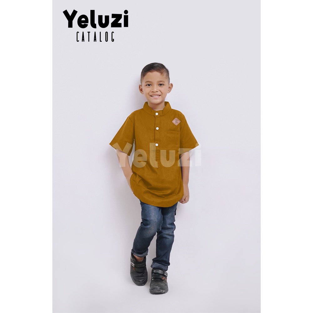 BAJU KOKO KURTA ANAK LAKI LAKI 2thn-8thn - Koko Kurta Anak Murah Katun Rami - Kuning Kunyit Biru Navy