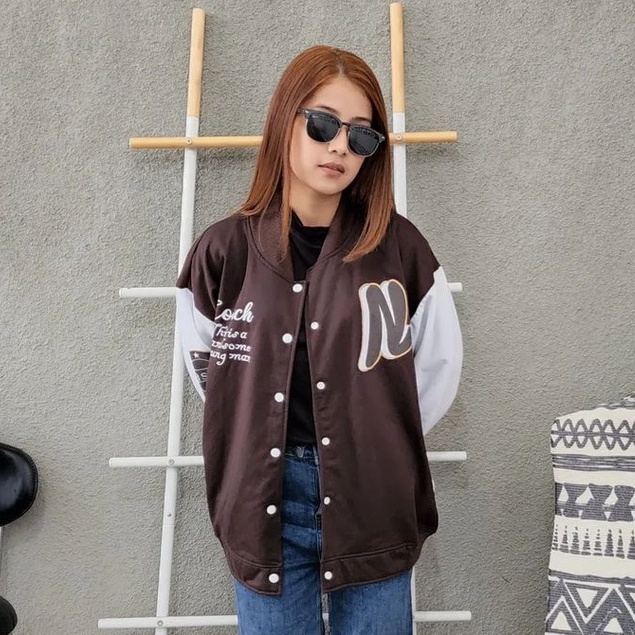 Jaket Oversize Wanita N Baseball XXL Bahan Pleece Gaya Ala Korea