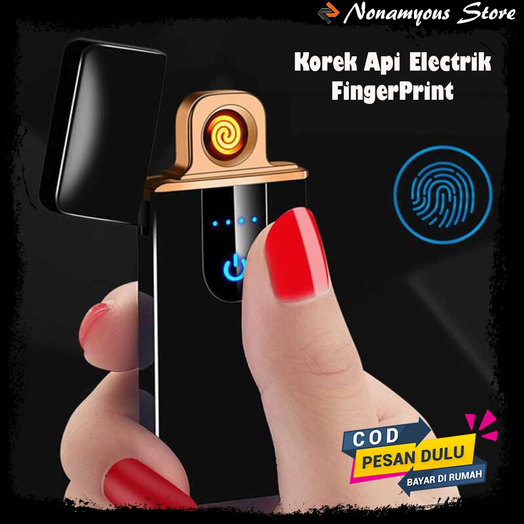 Box Kotak Rokok + Korek Api Elektrik Pulse Plasma USB Lighter Fingerprint Touch Sensor