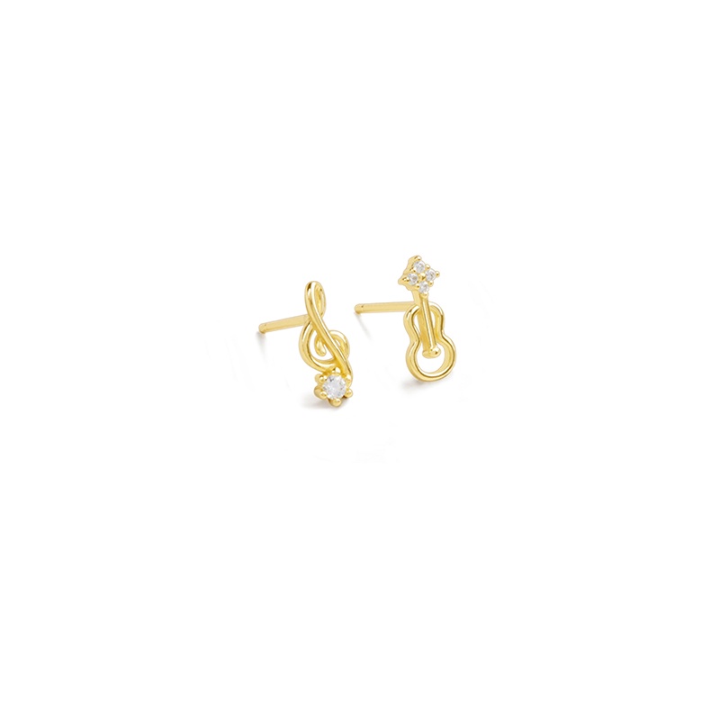Personality Musical Note Gold Color Earrings Anting Stud Classical Music Violin Crystal Earring Women Jewelry Gift