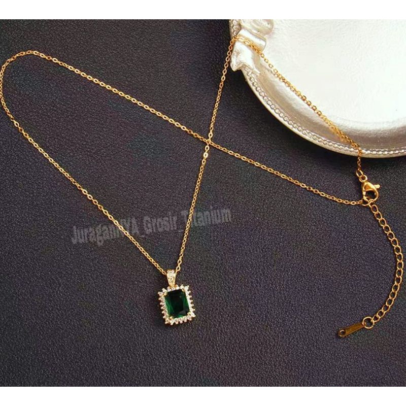 Kalung Titanium Kotak Full Mata Nori Super Cantik Anti Karat