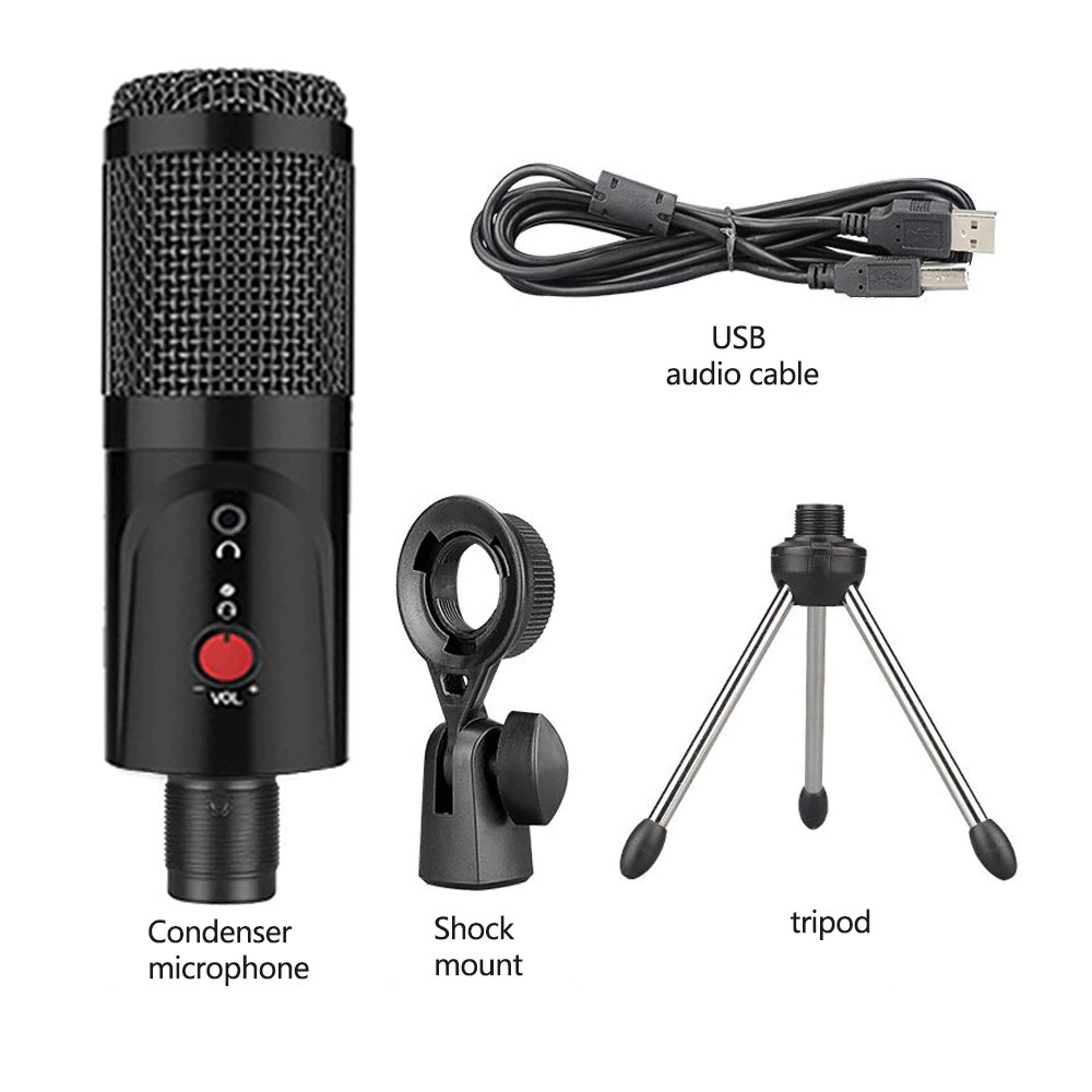 Microphone Condenser USB DJ Live Recording with Stand - MP1S10 - Black