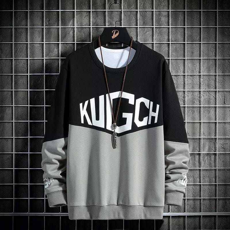 Sweater crewneck KUGCH kombinasi pria/basic kekinian bahan fleece tebal